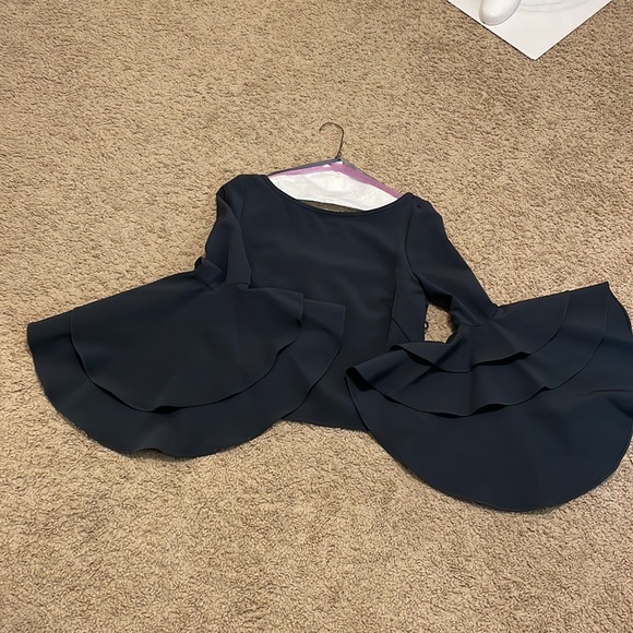 MILLY ANNIE TOP GRAY BOAT NECK SCOOP BACK LAYERED BELL SLEEVE TOP size 2 NWT - Picture 14 of 17